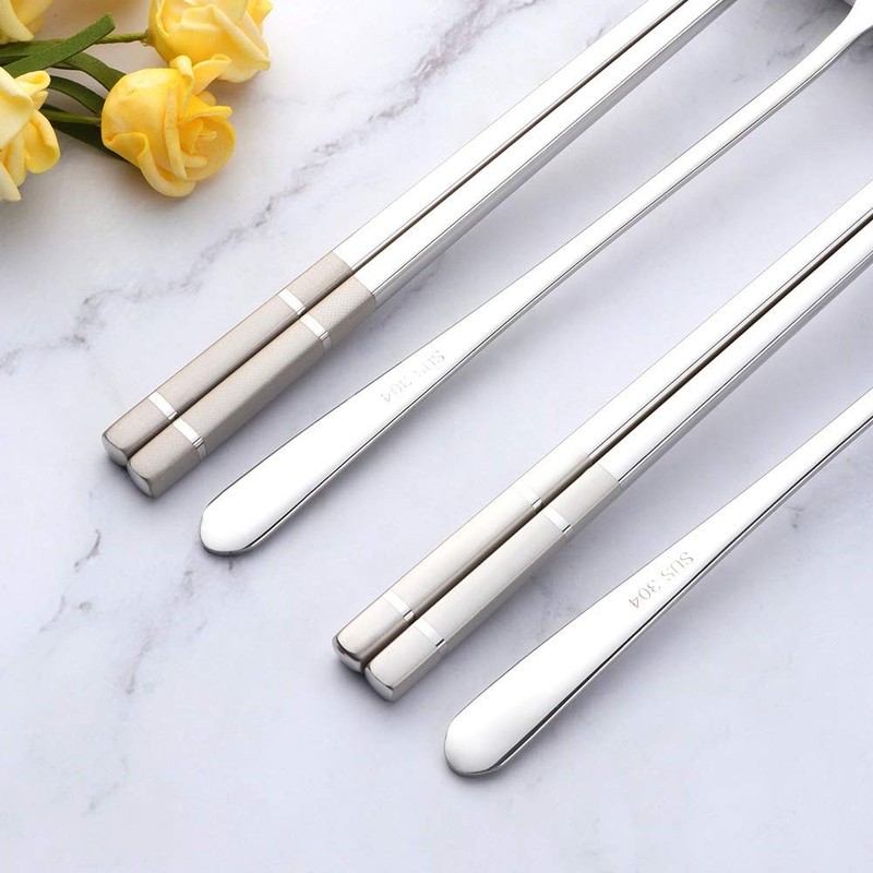 Buyer Star Stainless Steel Korean Chopsticks Spoons and Fork Set, 2 Pack Reus gallery