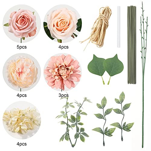 Artificial Flowers Combo Box Set Gradient Color Flower Leaf with Stems Peach gallery