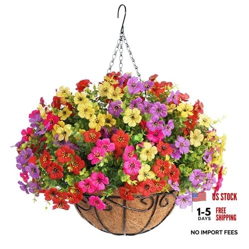 Artificial Hanging Flowers Basket for Mix Red Purple Yellow Hot Pink