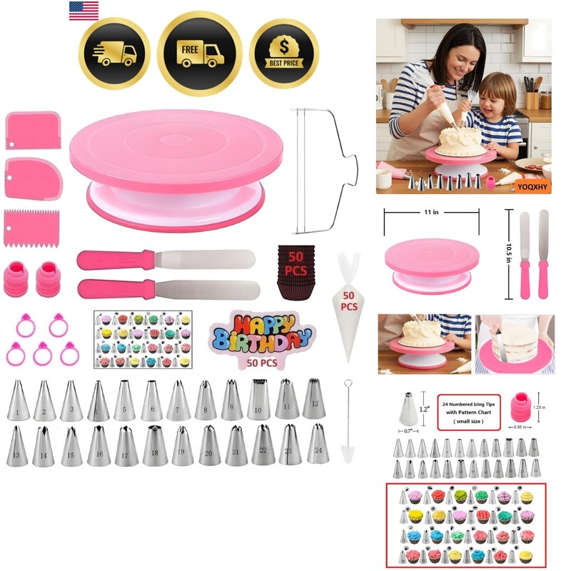 Cake Decorating Kit 190 Pcs With Turntable Icing Tips Spatulas Pastry Bags