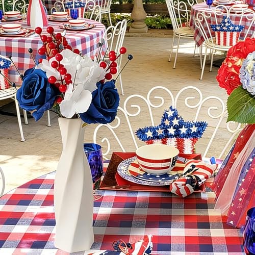 Patriotic Artificial Rose Flowers Berry Stem Picks Red White Blue Silk Floral gallery