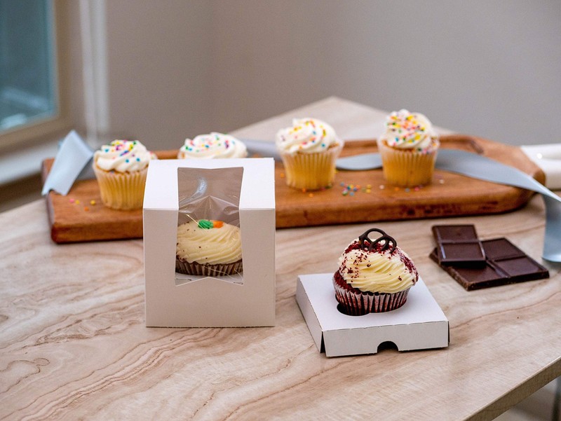 23033 Paperboard White Lock Corner Window Bakery Box, 4 Length x 4 Width x 4 Hei gallery