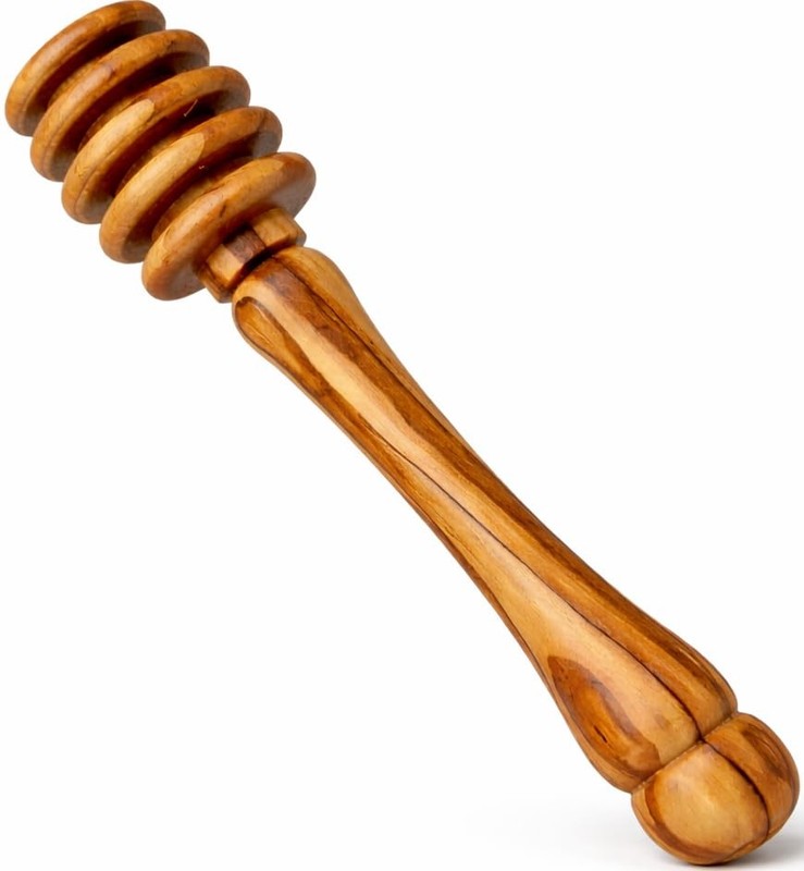 Olive Wood Honey Dipper Spoon Server Stick 5.5″, Handcrafted Natural Wooden D…