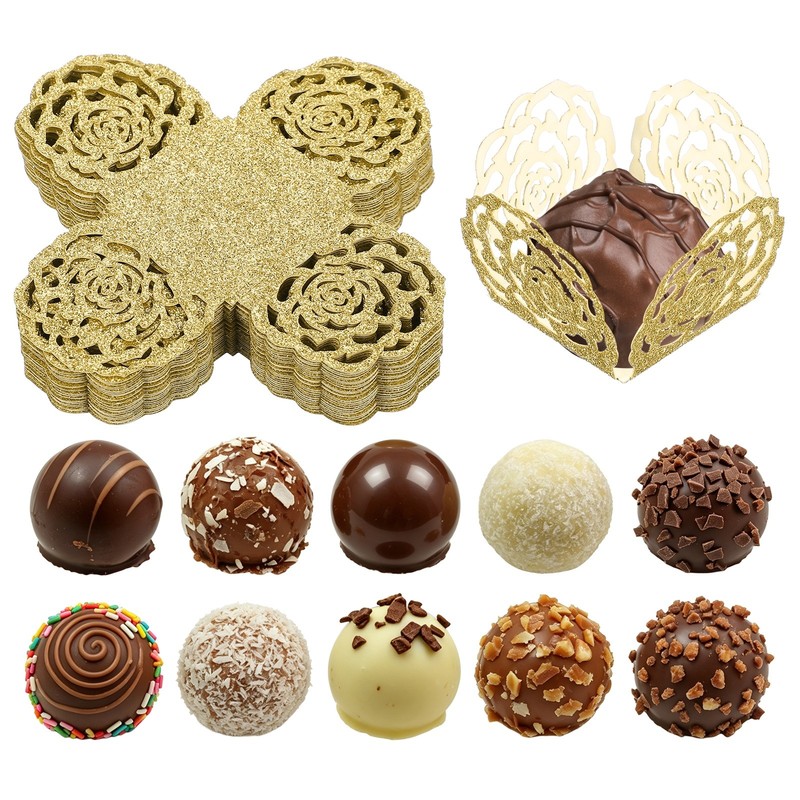 25Pcs 1.4×1.4″ Glitter Rose Truffle Wrapper Cupcake Liners, Yellow