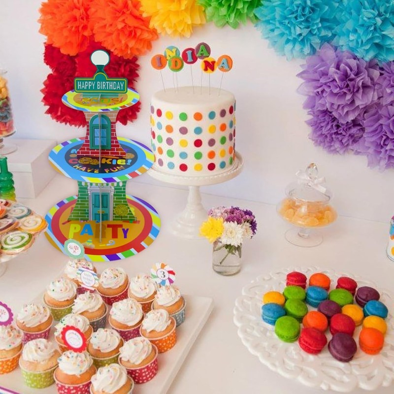 Cartoon Birthday Cupcake Stand, 3 Tier Paper Red Brick Wall Themed Cupcake Ra... gallery