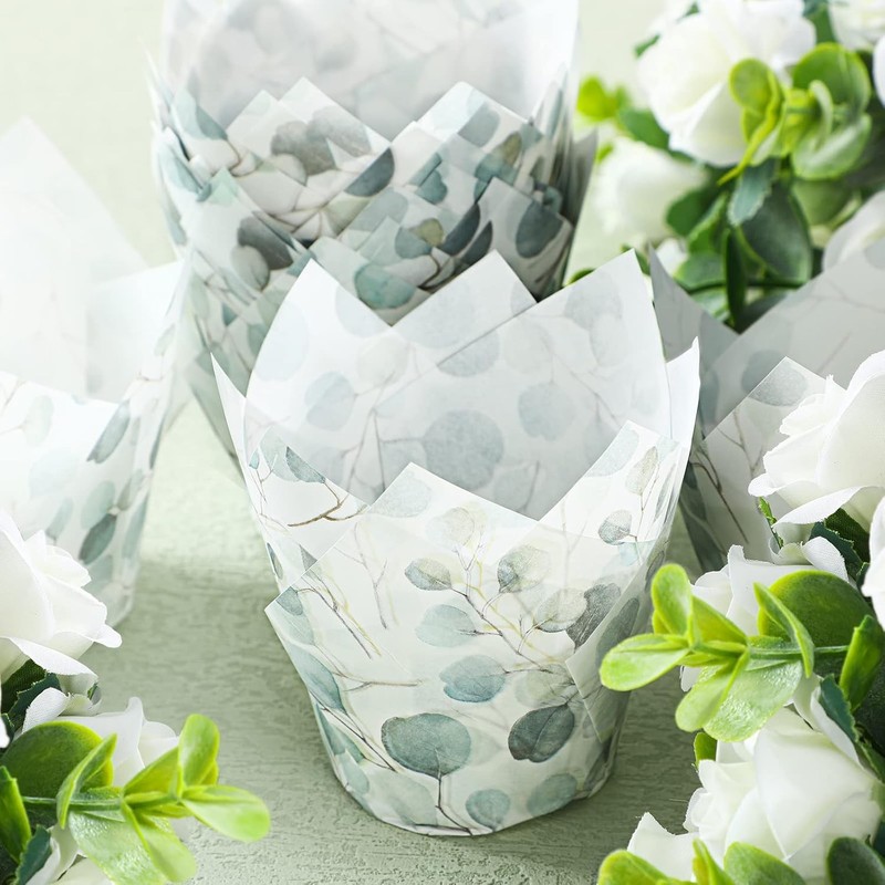 200 Green Tulip Cupcake Liners Eucalyptus Baking Cups Rustic Wedding Decor gallery