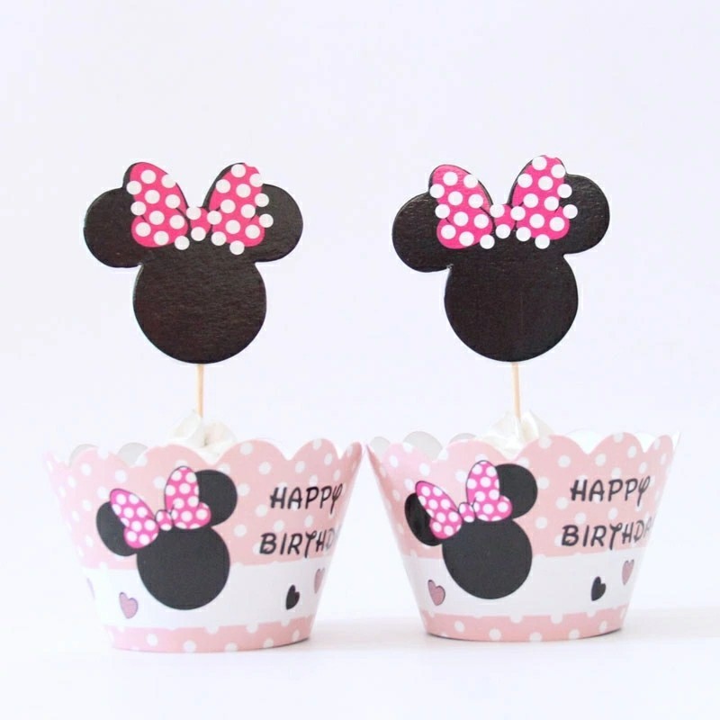 48 Pcs, 24 Minnie Mouse Cupcake Wrappers & 24 Toppers Kids Birthday Party Supply gallery