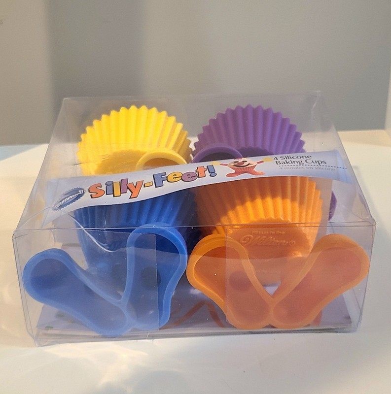 Brand New Set Of 4 Wilton Silly-Feet Design Silicone Multi Color Baking Cups gallery