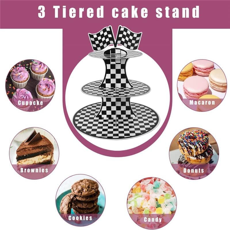 Racing Car Theme Cardboard Cupcake Stand,3-Tier round Cupcake Holder Car Theme D gallery
