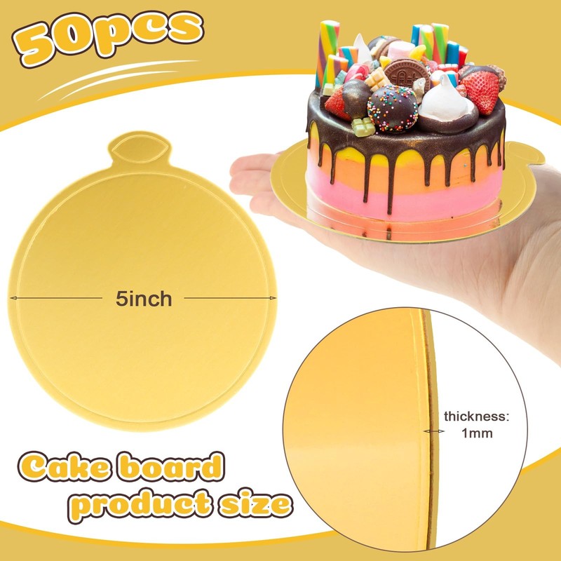 50 Pcs 5 Inch Mini Cake Boards Round Golden Mousse Cake Boards Disposable Car... gallery