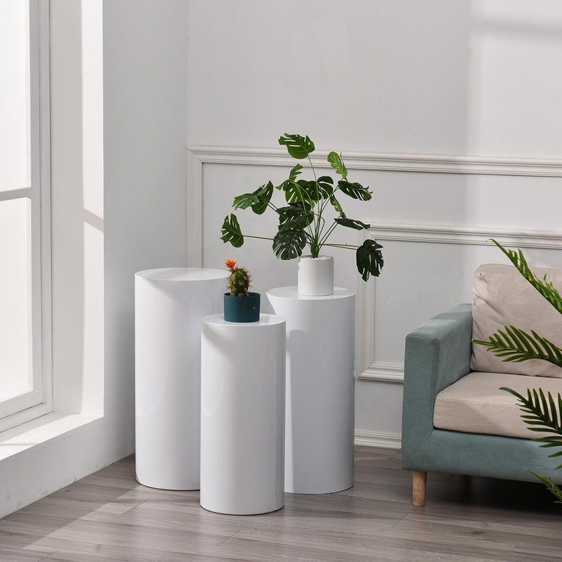Set of 3 Metal Cylinder Display Pedestals White Cake Dessert Stand Party Wedding gallery
