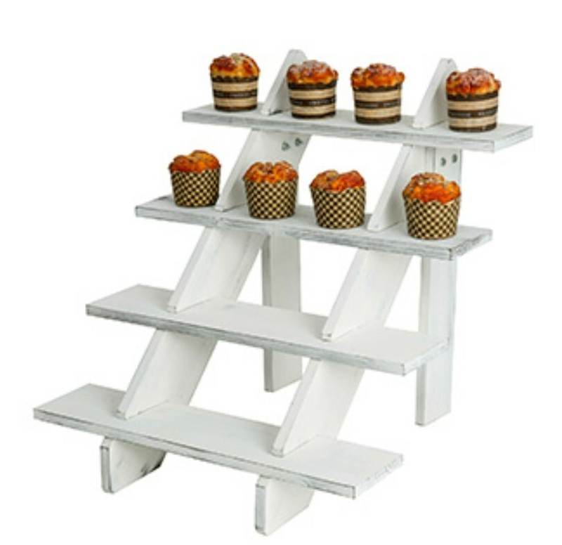MyGift 4-Tier Display Stand - Vintage White Wood Collectible Stair Shelf Retail gallery