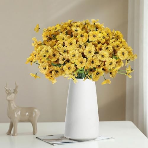 Artificial Mums Flowers for Outdoors, 16 Bundles UV Resistant 16PCS Yellow gallery