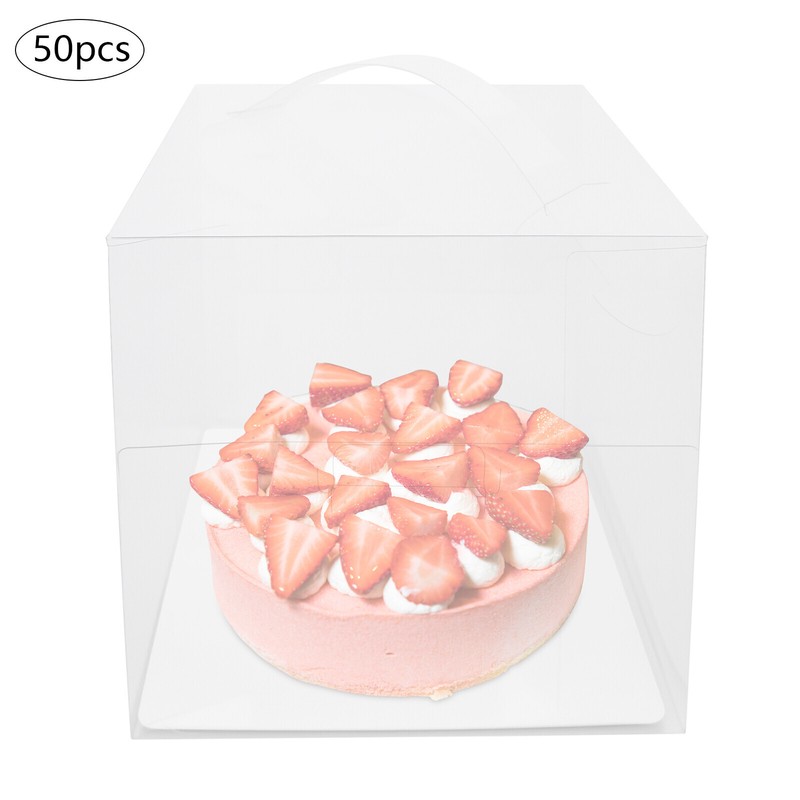 50 Pcs Clear Cake Boxes, Square Clear Cake Boxes, Cake Carrier with Handle gallery