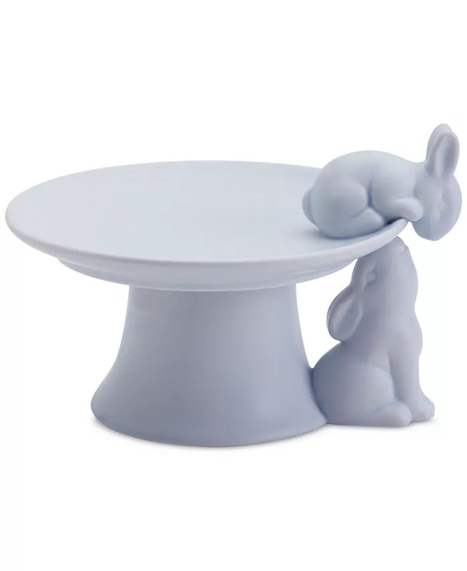 Haven 7.25″ Two Figural Easter Bunnies Stoneware Cake Stand Light Purple