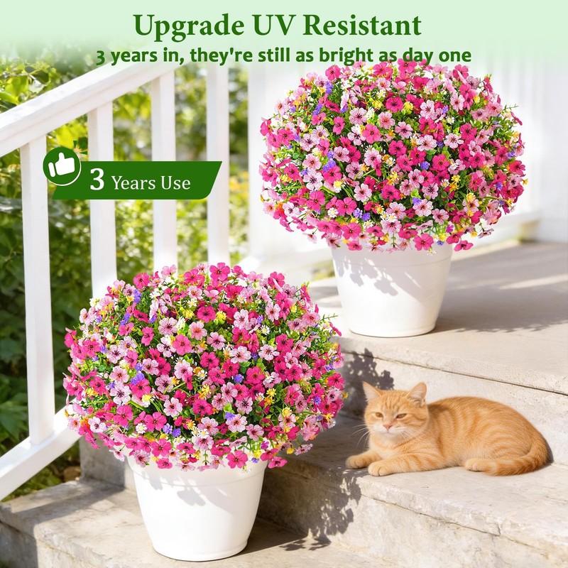 BLEUM CADE 12 Bundles Artificial Flowers for Outdoors, UV 12 Pack, Mixed Pink gallery