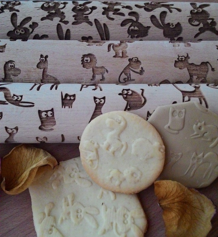 Embossing Wooden Rolling Pin, Laser Engraved Children Animals Style Set 3 pcs