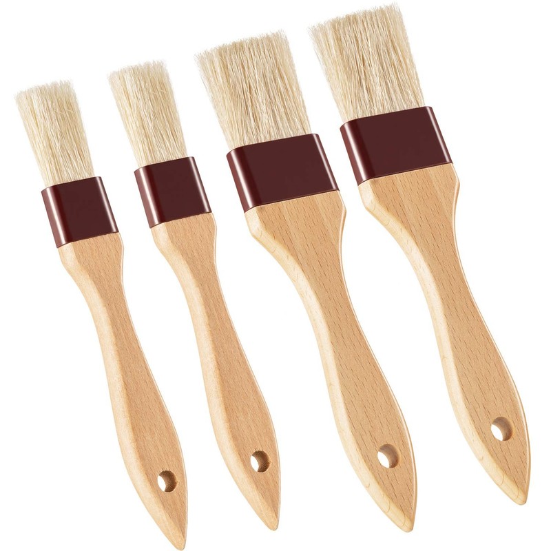 Boao 4 Pcs Pastry Brush, Natural Bristle Basting 1 Inch, 1 1/2 Brown