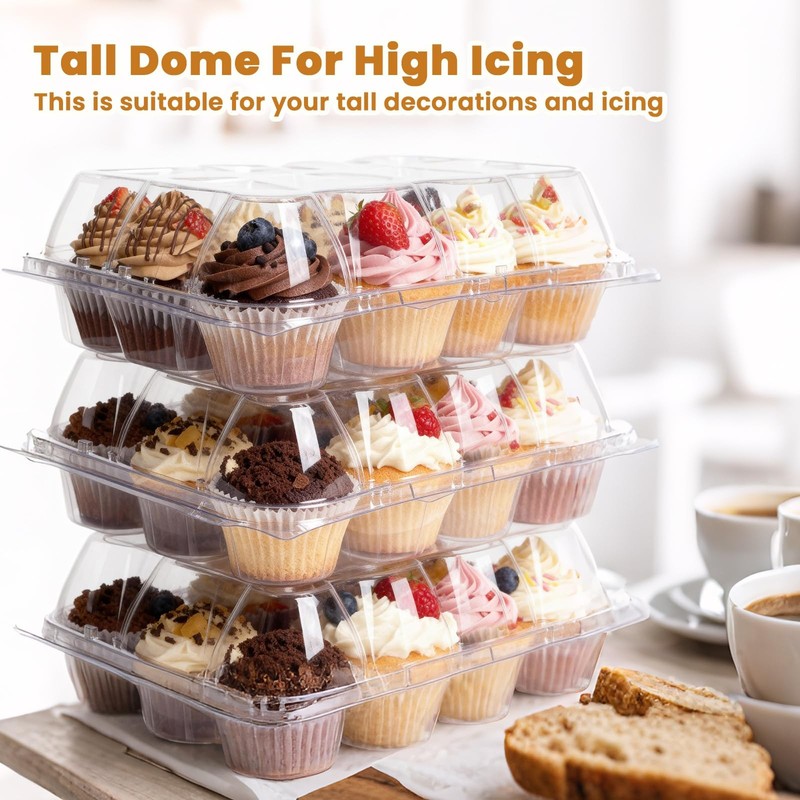 12 CountX12 Pack Cupcake Containers Stackable Carrier with 144 Liners Clear gallery