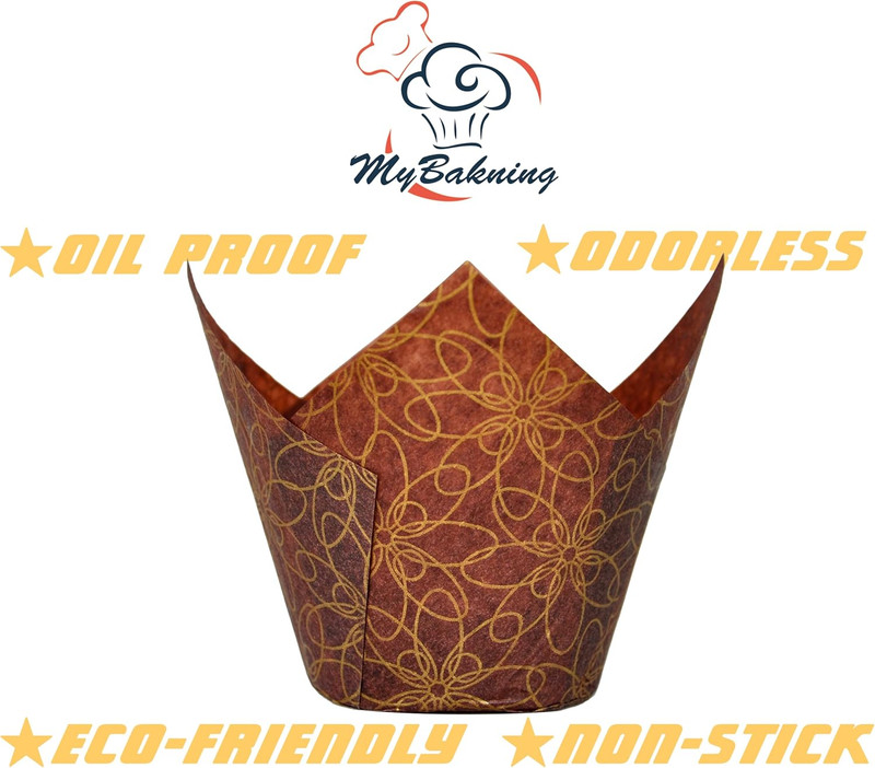 (JUMBO Large Size) Brown Golden Pattern Tulip Baking Cups 2-1/4"(Base Diameter) gallery