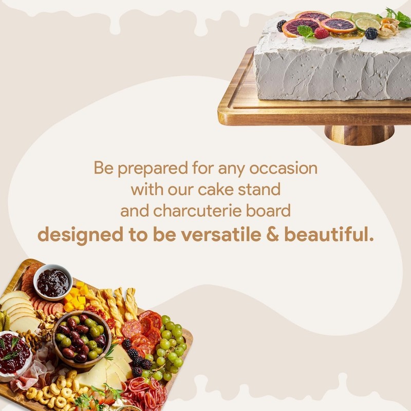 Acacia Wood Cake Stand w/Lid Rectangular Cake Holder, 2in1 Dessert Table Display gallery