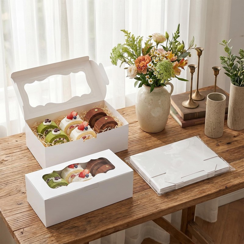 30Pcs White Cookie Boxes with Clear Window, Sturdy Loaf Cake Boxes for Roll C... gallery