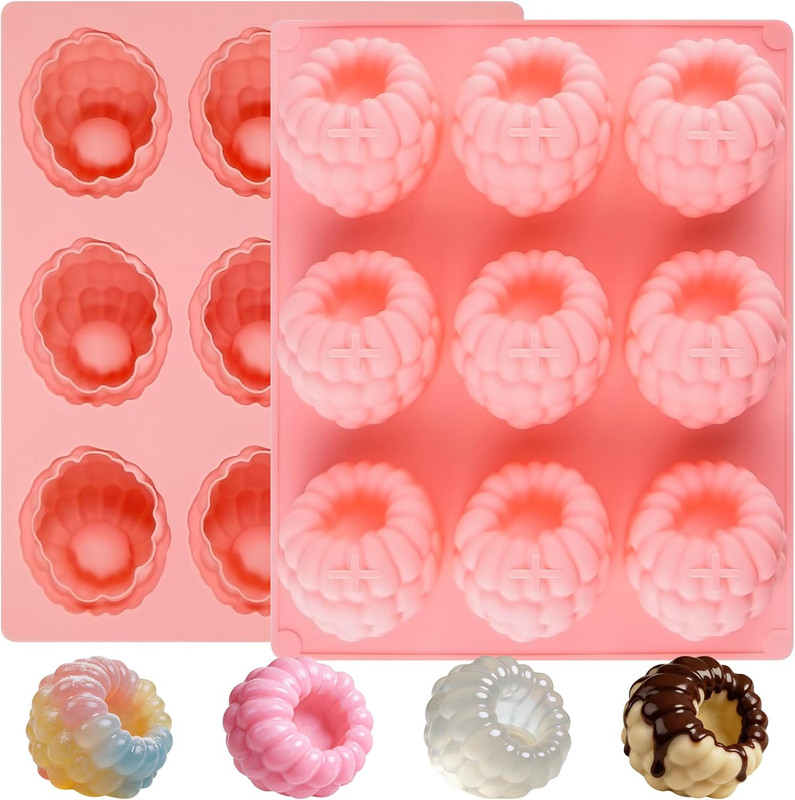 2Pcs Silicone Raspberry Mousse Molds for Mousse Cake, 9-Cavity Raspberry Fruit M