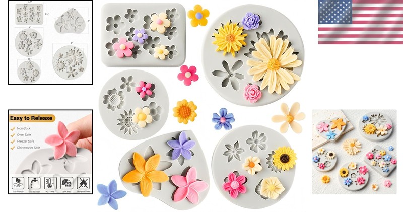 5PCS Silicone Flower Molds - Perfect for Fondant & Candy Crafts gallery