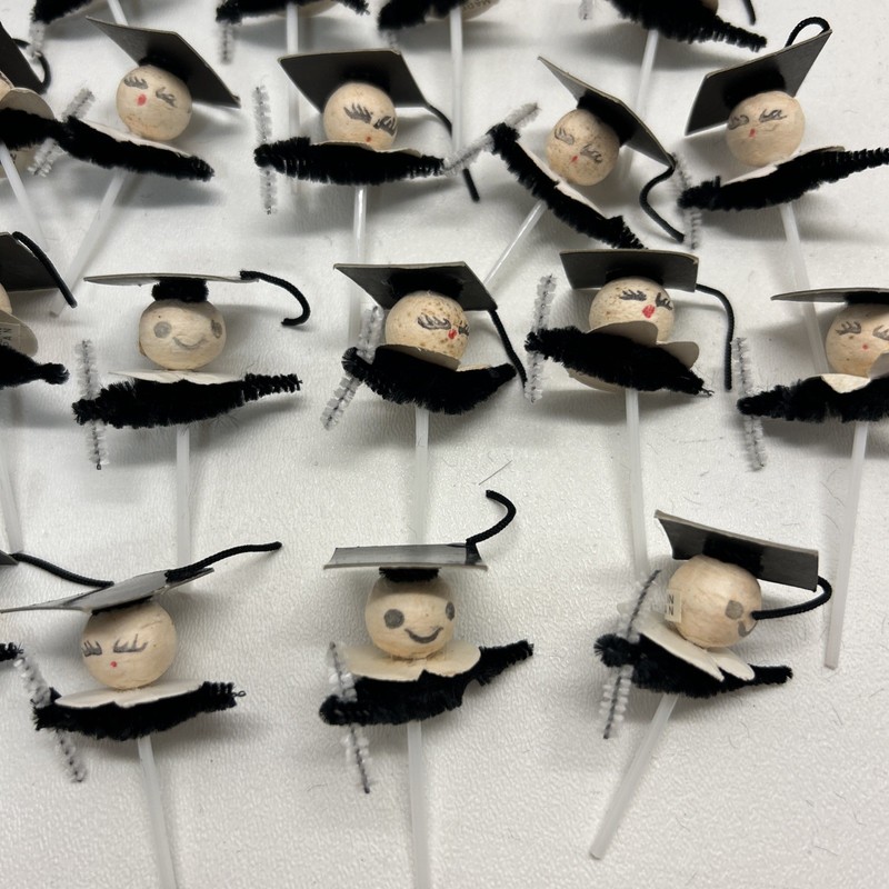 23 Vintage Graduation Cupcake Picks Toppers Japan Spun Cotton Heads Chenille gallery