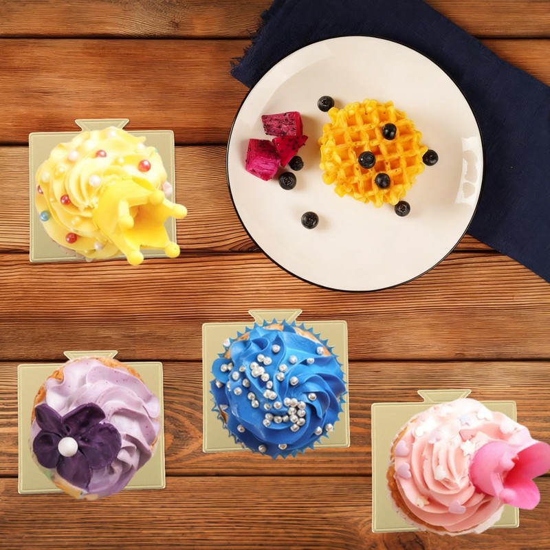 500 PCS 3.5 Inch Square Mini Gold Cardboard Cake Boards Dessert Base Tray gallery