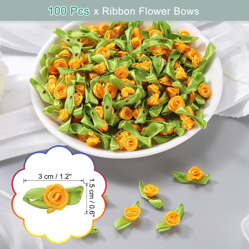 100 Pcs Mini Ribbon Roses Flowers Bows for Crafts, 15mm/0.6" Dia, Orange gallery