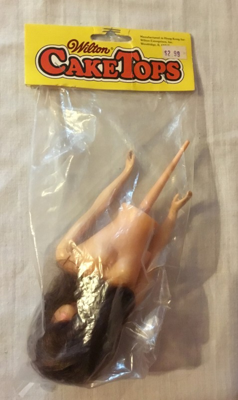 Vintage Wilton Cake Topper 7” Half Doll Brunette Blue Eyes New in Package