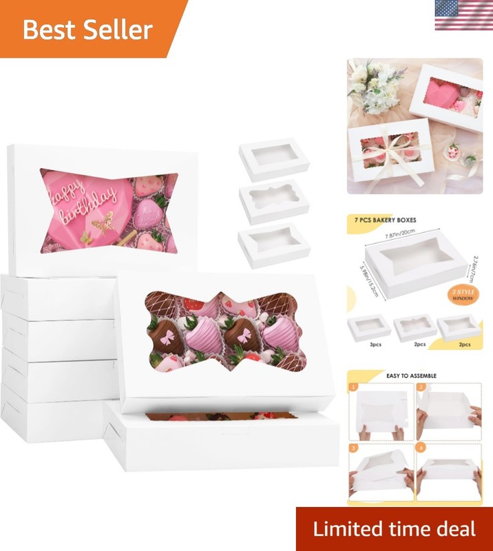 7pcs Cookie Boxes, 12x8x2.5 Inches White Bakery Boxes with 3 Style Window for…