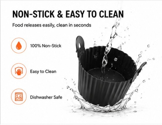 6 Pack Silicone Air Fryer Baking Cups Non-Stick BPA Free Black 3.35in gallery
