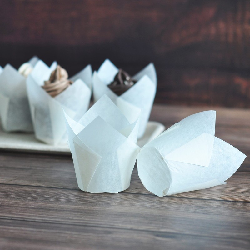 500 Pcs Large White Tulip Baking Cups 2.25" Base x 4" Greaseproof Muffin Liners gallery