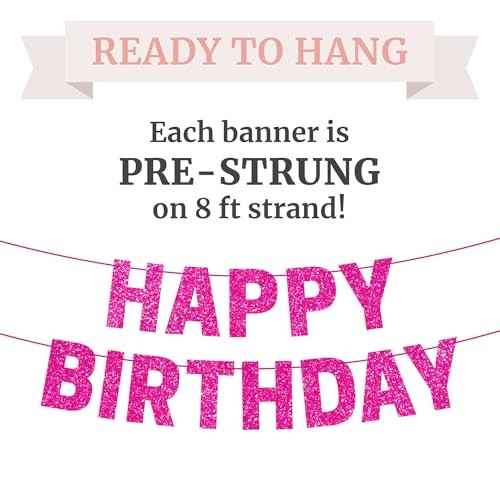Pre-strung Happy Birthday Banner - No DIY - Glitter Happy Birthday Hot Pink gallery