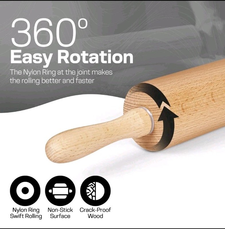 HelferX 17.6 inch Wooden Rolling Pin for Baking-Long Dough Roller All Baking gallery