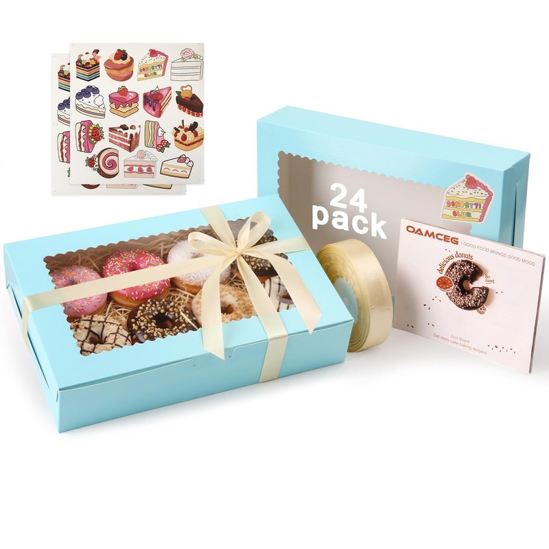 24 Pack Cookie Boxes with Window, 12x8x2.5 Inch Bakery Treat Boxes for Christ...