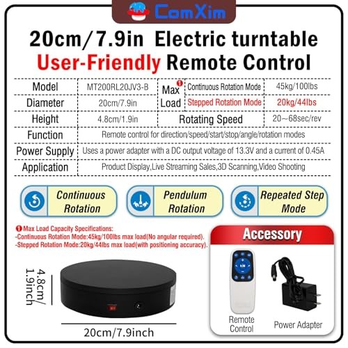 Remote Motorized Electric Turntable Rotating Display 7.9inch/Black/100Lbs Load gallery