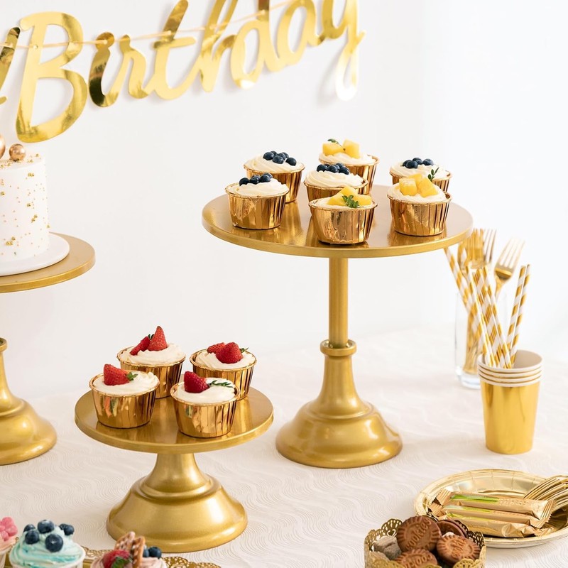 3 PCS Gold Cake Stand Set 8"/10"/12" Plate 6-10 Inch Cakes Dessert Table Display gallery