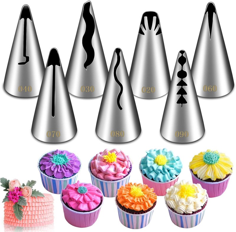 7 Pieces Pleated Skirt Piping Nozzles Set, Stainless Steel Russian Nozzles Ti... gallery
