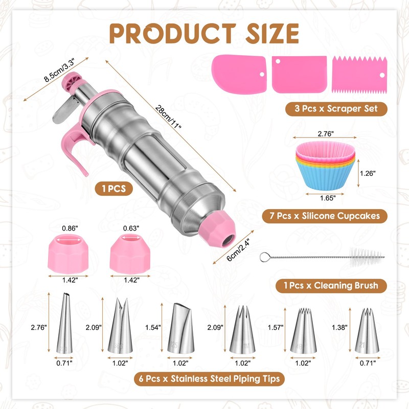 Dessert Decorating Set with Piping Tips/Cupcakes/Brush for Baking, Pink gallery