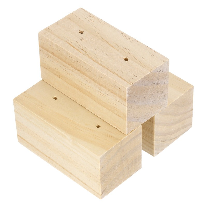 3 Pcs Wooden Flower Nails Holder, 4.72 Inch H Dual Hole, Wood Color