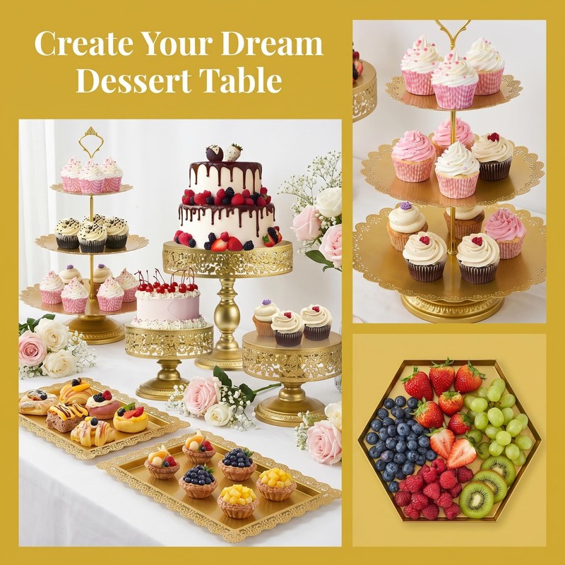 10 Pieces Gold Metal Cake Stand Set, Cupcake Holder Pastry Candy Fruits Servi... gallery