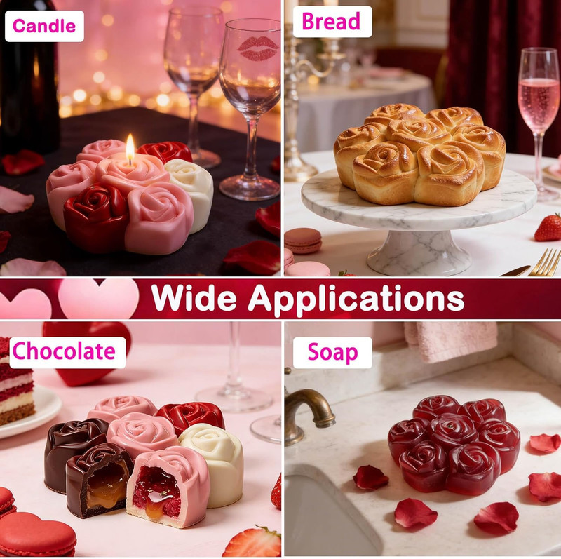 Rose Flower Silicone Mold for Chocolate, Candy, Wax, 6 Cavity Large Baking Mold gallery