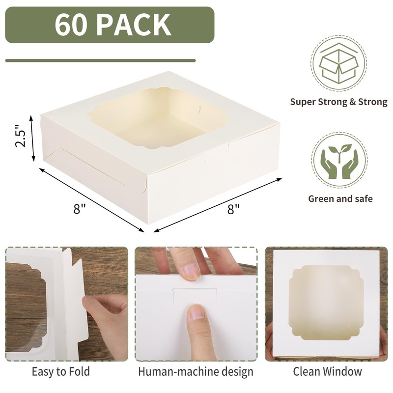 60pcs Cookie Boxes 8x8x2.5 Inches 2 Style Windows Bakery Pastry Dessert Cake gallery