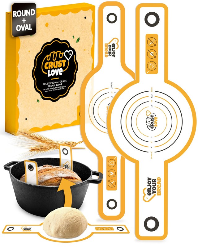 CRUSTLOVE 2 PCS Bread Sling Dutch Oven Silicone, Round+Oval,