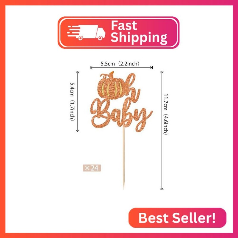 24 PCS Pumpkin Oh Baby Cupcake Toppers Glitter Fall Theme Baby Shower Cupcake Pi gallery