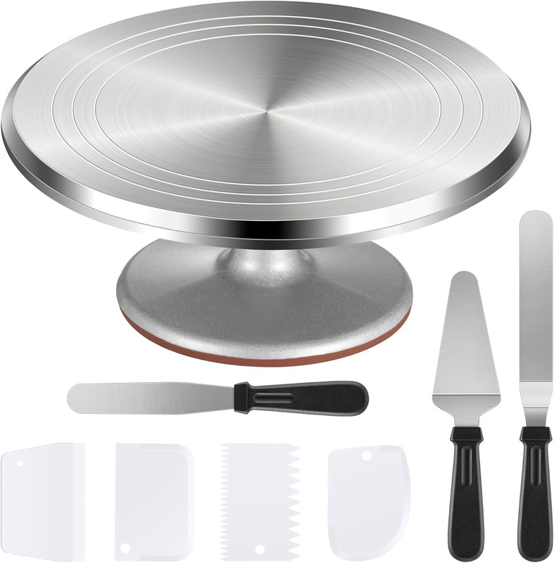 Cake Turntable, 12'' Aluminium Alloy Cake Stand, Cake Decorating Kit with 3 Icin gallery