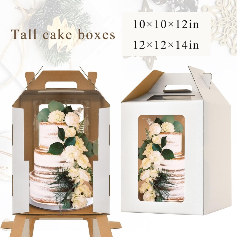 Tall Cake Boxes in 2 sizes 10x10x12 & 12x12x14 with window and Cake BoardsTie... gallery